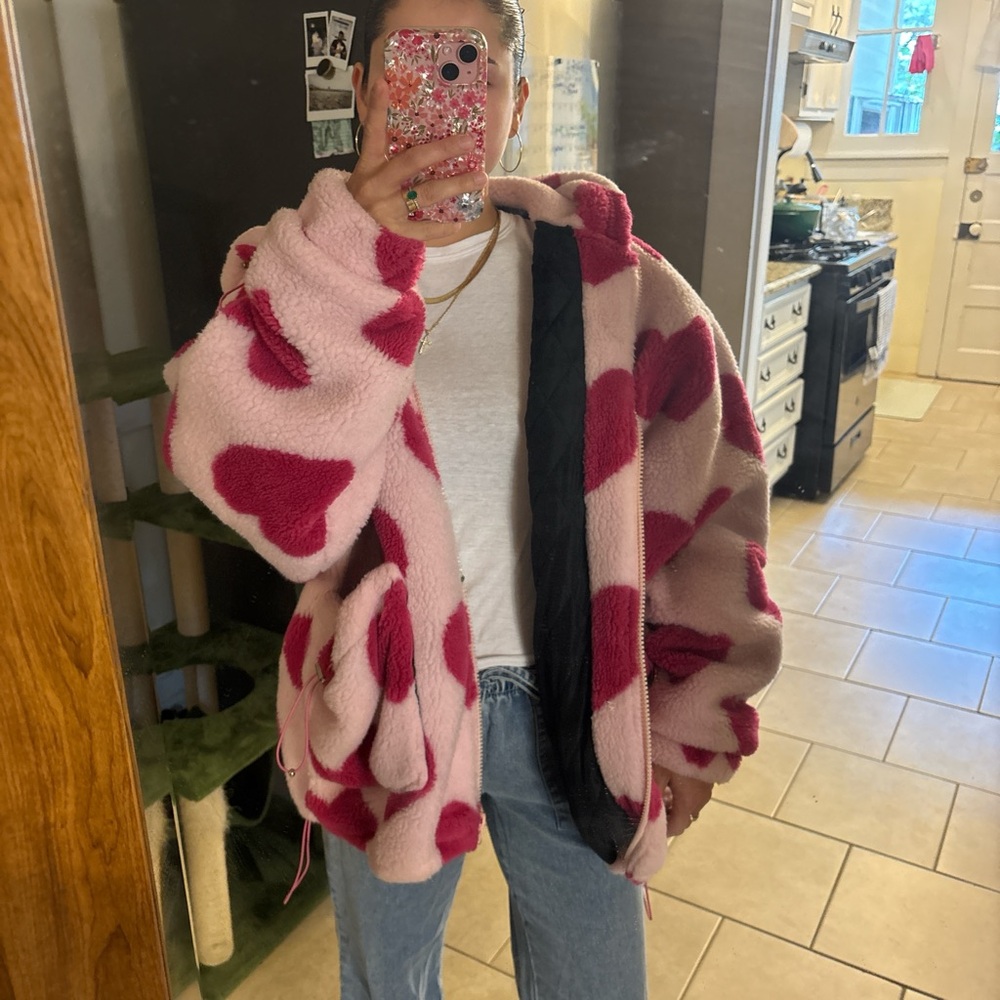 Aelfric Eden Pink and Black Heart Fleece Jacket